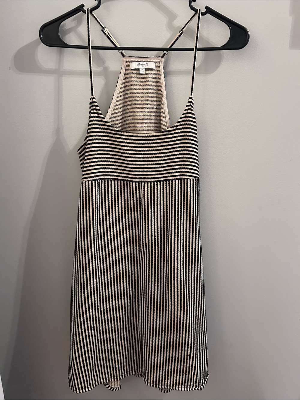 Madewell Black & Cream Striped Knit Spaghetti Strap Dress